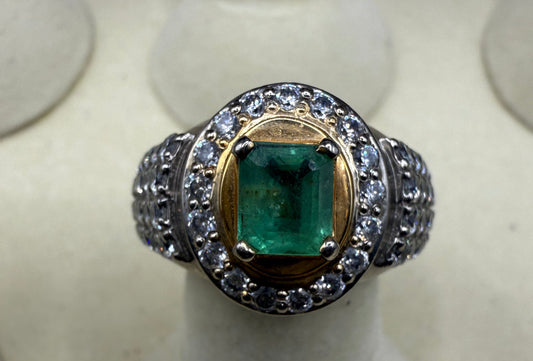 Gold Plated Silver Ring with  2 carat Zambian Emerald stone and Zarkoon