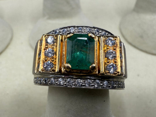 Gold Plated Silver Ring with 2 carat Zambian Emerald stone and Zarkoon