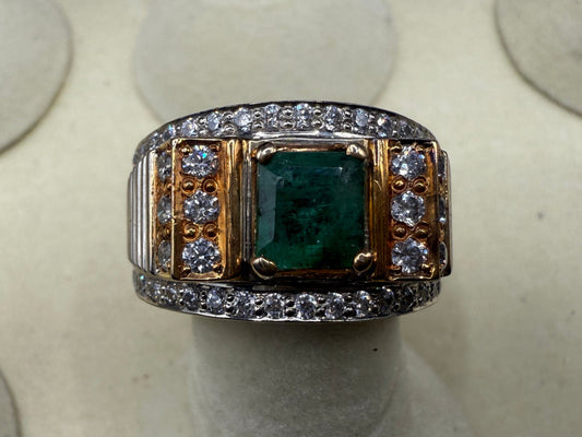 Gold Plated Silver Ring with  2 carat Zambian Emerald stone and Zarkoon
