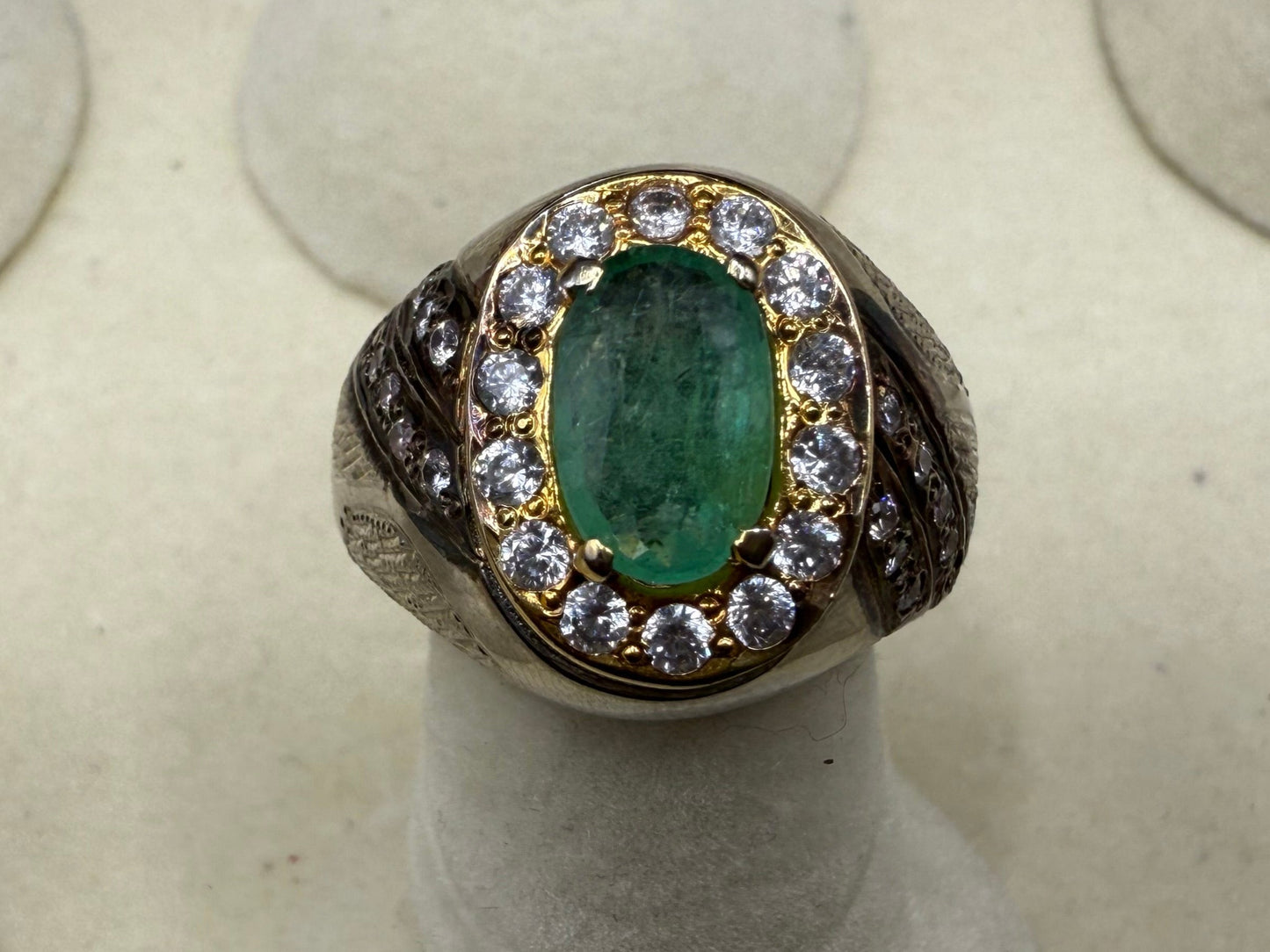Gold Plated Silver Ring with Zambian Emerald stone and Zarkoon