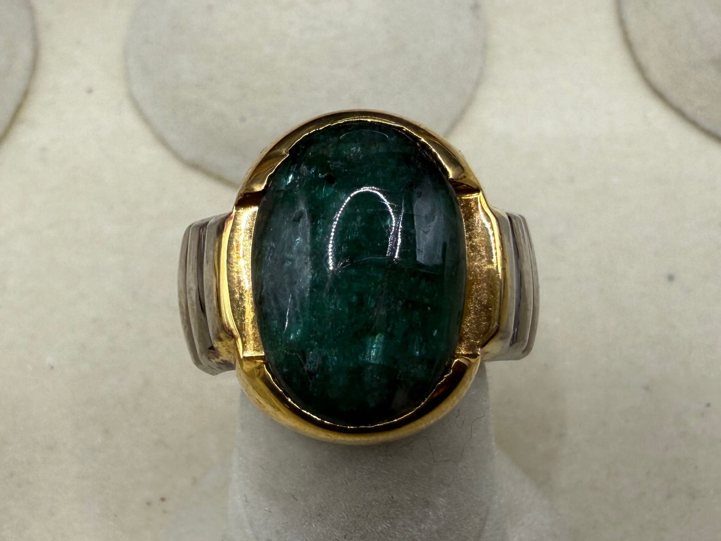 Gold Plated Silver Ring with Zambian Emerald stone and Zarkoon