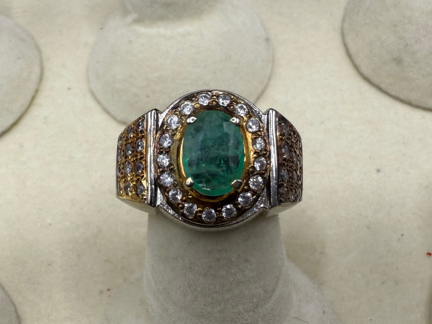 Gold Plated Silver Ring with Zambian Emerald stone and Zarkoon