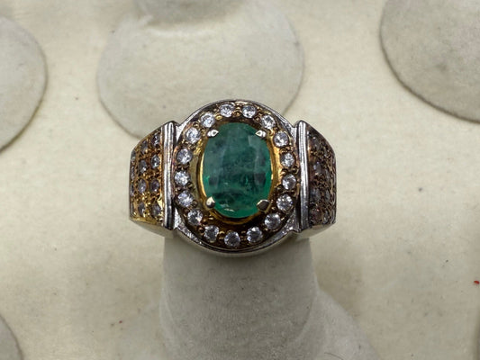 Gold Plated Silver Ring with Zambian Emerald stone and Zarkoon