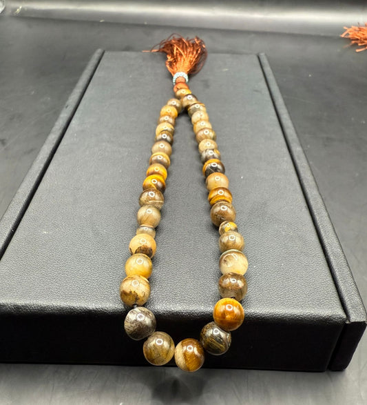 Handmade Tiger Eye Tasbeeh – 33 Beads Islamic Prayer Beads